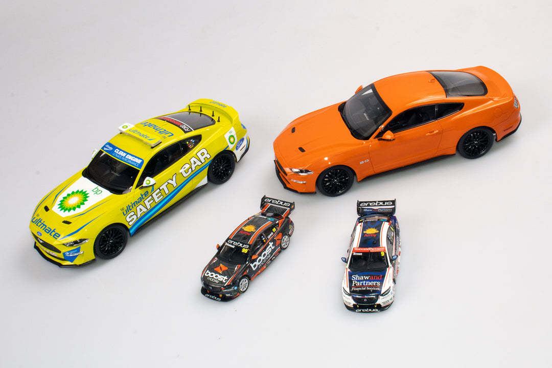 Now In Stock: 1:18 Mustang Safety Car + Twister Orange Fastback + 1:43 2021 Erebus Commodores Inc Will Browns First Race Winner!