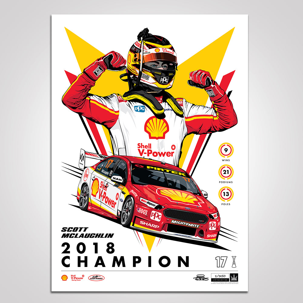 Shell V-Power Racing Team ‘Scott McLaughlin 2018 Champion’ Illustrated Print - Standard Edition