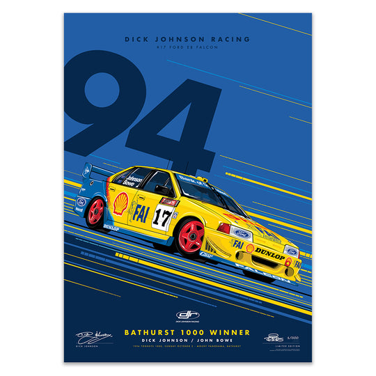 Dick Johnson Racing Ford EB Falcon 1994 Bathurst 1000 Winner - Metallic Blue Edition Print