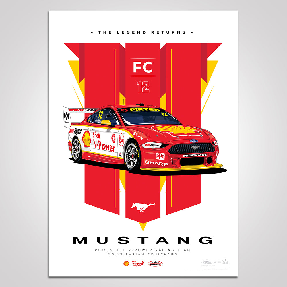 The Legend Returns: 2019 Shell V-Power Racing Team #12 Fabian Coulthard Mustang Illustrated Print