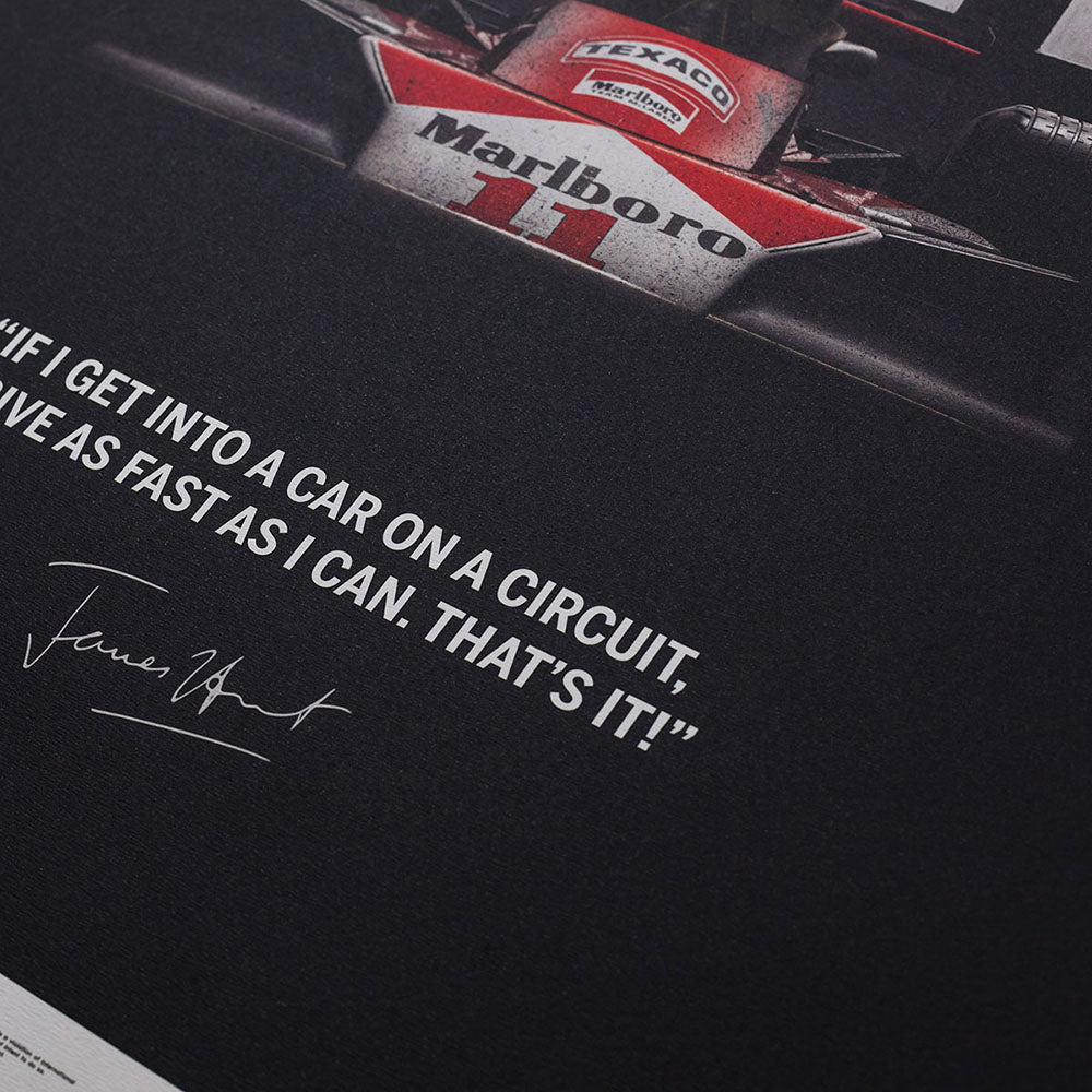 McLaren M23 James Hunt 1976 F1 World Championship Winner - Quote Print